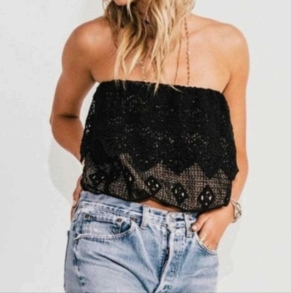 Jen's Pirate Booty Black Crochet Strapless Crop Top